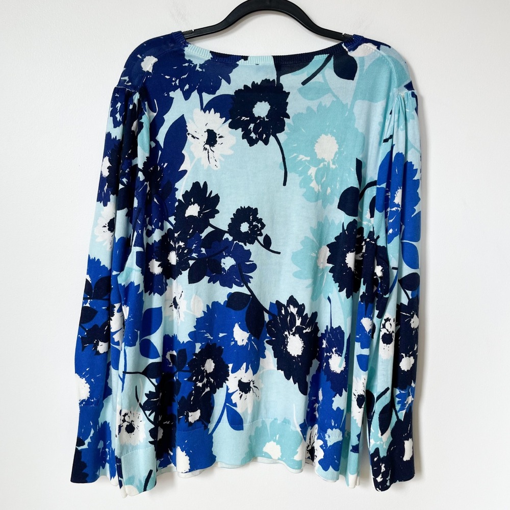 NEW Talbots Plus Puff Sleeve Lightweight Sweater Blue Abstract Floral Womens 3X - Picture 6 of 12